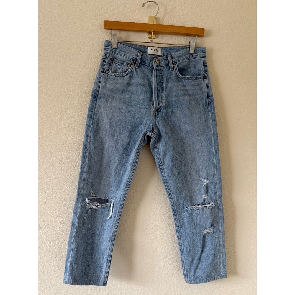 AGOLDE Women's Blue Denim Distressed Jamie High Rise Classic Jeans Size‎ 26